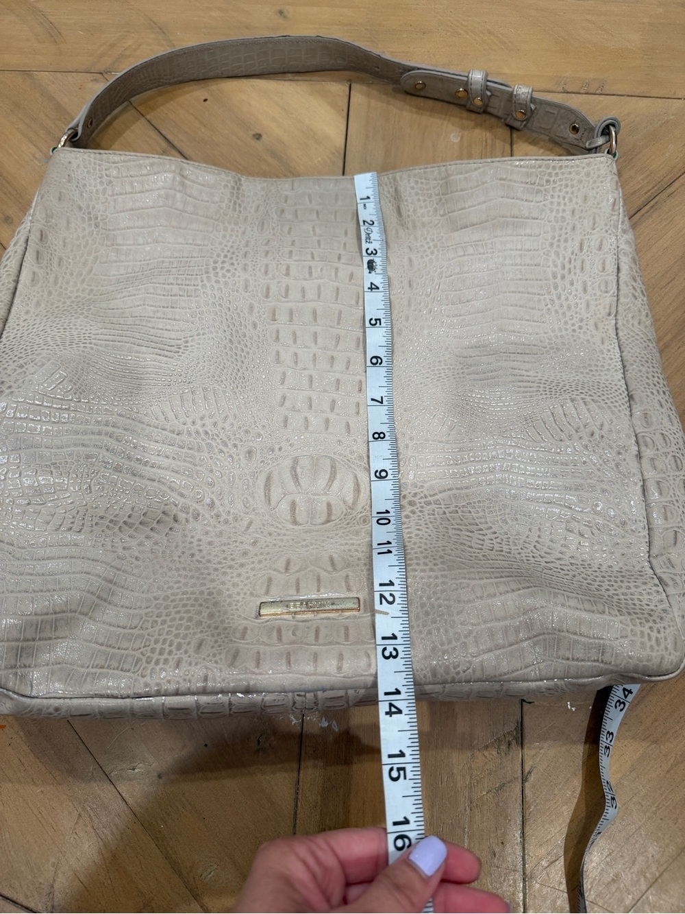 Brahmin Cream Croc-Embossed Hobo Bag